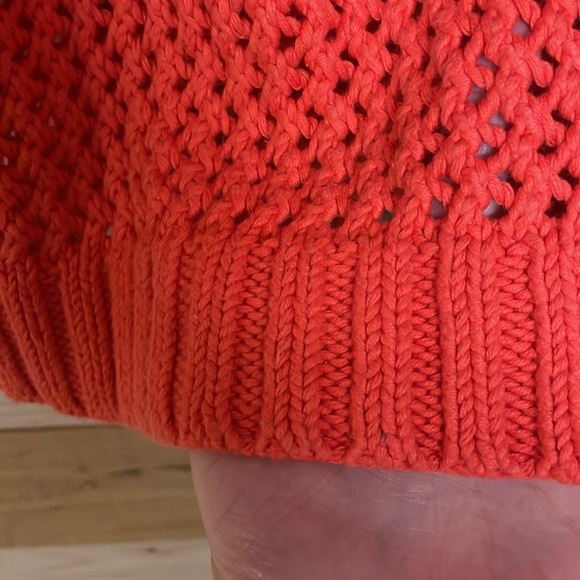 Lands’ End Canvas 1963 size Medium Vibrant Orangish Red V-Neck Open Knit Sweater - Picture 4 of 9